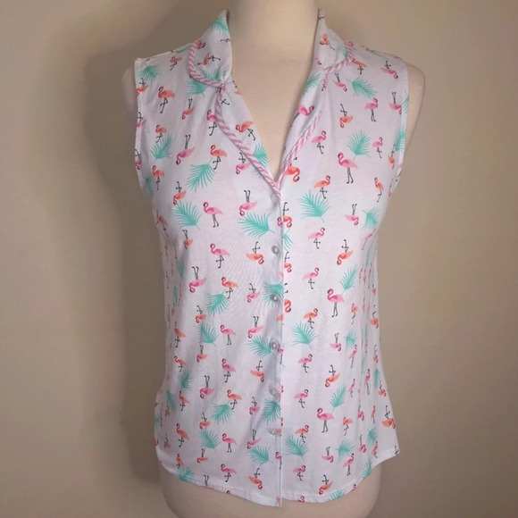 Aria Flamingo print sleeveless  cotton blend top SZ S - Picture 1 of 8
